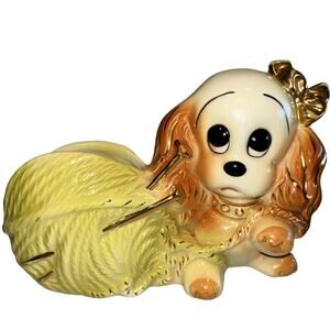 Vintage Hull Ceramic Dog Planter Cocker Spaniel Cavalier Gold Puppy Crochet 8x6